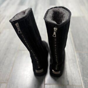 UGG Knightsbridge Tall Suede Shearling Lined Back Zip Boots Black Size 8